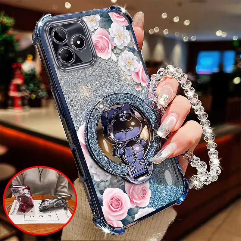 Realme Note 50 - 3pcs (Casing Ponsel Mawar Romantis+Tali Gantung+Penyangga)